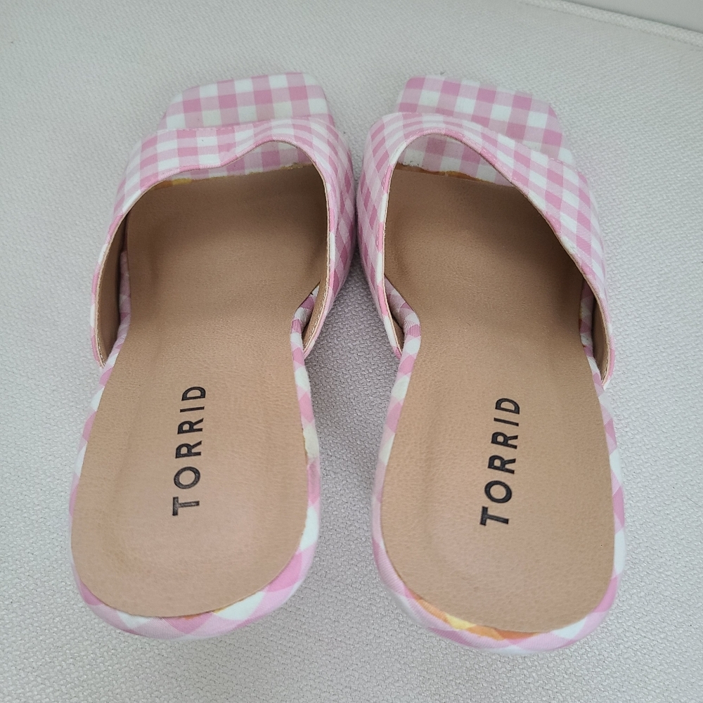 Torrid Pink Gingham Square Toe Women's Heels - Picture 3 of 7